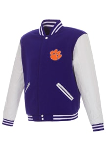 Clemson Tigers Mens Purple Reversible Fleece Faux Leather Medium Weight Jacket