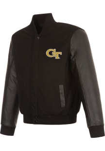 GA Tech Yellow Jackets Mens Black Reversible Wool and Leather Heavyweight Jacket