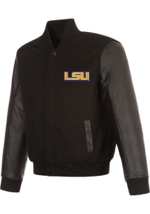 LSU Tigers Mens Black Reversible Wool and Leather Heavyweight Jacket