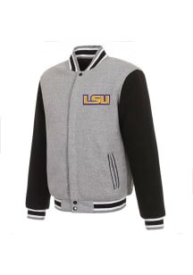 LSU Tigers Mens Grey Reversible Fleece Medium Weight Jacket