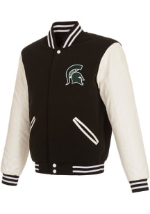 Michigan State Spartans Mens Black Reversible Fleece Faux Leather Medium Weight Jacket
