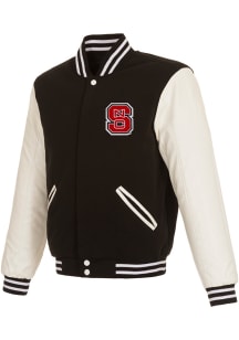 NC State Wolfpack Mens Black Reversible Fleece Faux Leather Medium Weight Jacket