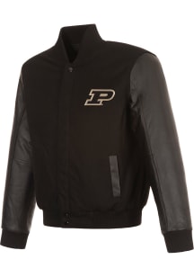 Purdue Boilermakers Mens Black Reversible Wool and Leather Heavyweight Jacket