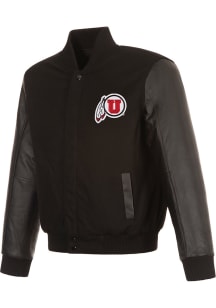Utah Utes Mens Black Reversible Wool and Leather Heavyweight Jacket