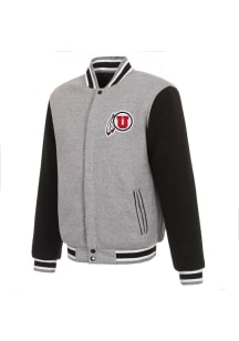 Utah Utes Mens Grey Reversible Fleece Medium Weight Jacket