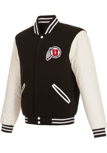 Utah Utes Mens Black Reversible Fleece Faux Leather Medium Weight Jacket
