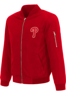 Philadelphia Phillies Mens Red Nylon Bomber Light Weight Jacket