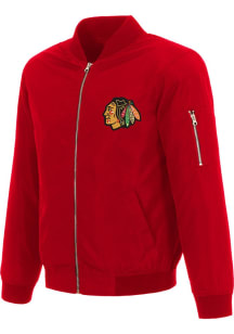 Chicago Blackhawks Mens Red Nylon Bomber Light Weight Jacket