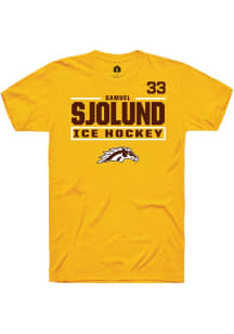 Samuel Sjolund Rally Mens Gold Western Michigan Broncos NIL Stacked Box Player T Shirt