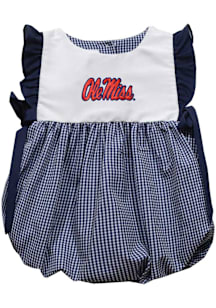 Vive La Fete Ole Miss Rebels Baby Girls Navy Blue Gingham Bubble Short Sleeve Dress