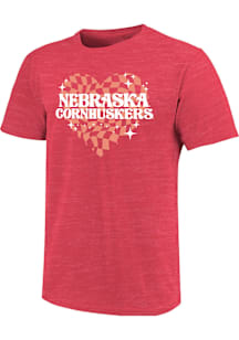 Nebraska Cornhuskers Girls Red Funky Heart Short Sleeve Tee