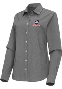 Antigua UConn Huskies Womens Porter Long Sleeve Black Dress Shirt