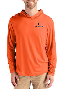 Cutter and Buck Illinois Fighting Illini Mens Orange Coastline Eco Long Sleeve Lightweight Hoodie