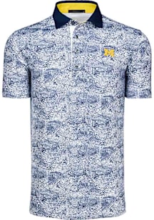 Greyson Michigan Wolverines Mens White All over print Short Sleeve Fashion Polo