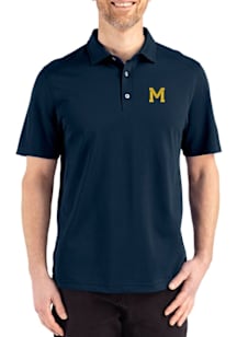 Cutter and Buck Michigan Wolverines Mens Navy Blue Vault Advantage Refresh Short Sleeve Polo