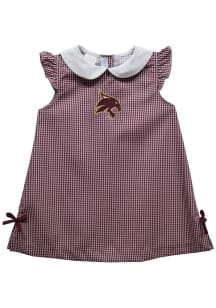 Vive La Fete Texas State Bobcats Baby Girls Maroon Gingham Short Sleeve Dress