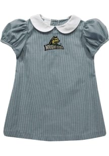 Vive La Fete Wright State Raiders Toddler Girls Green Gingham Collar Short Sleeve Dress