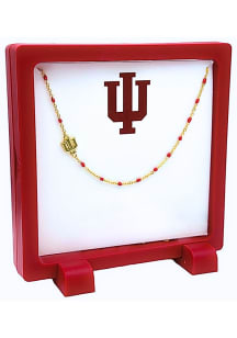 Gold Side Set Logo Indiana Hoosiers Womens Necklace - Crimson