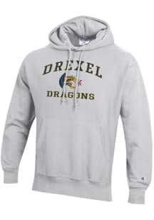 Mens Drexel Dragons Ash Champion Mascot Reverse Weave Hooded Sweatshirt