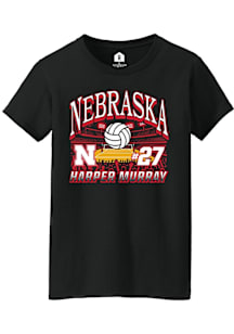 Harper Murray  Rally Nebraska Cornhuskers Womens Black NIL Name Number Net Short Sleeve T-Shirt