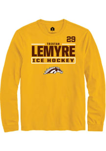 Tristan Lemyre Mens Gold Western Michigan Broncos NIL Stacked Box Long Sleeve Player T Shirt