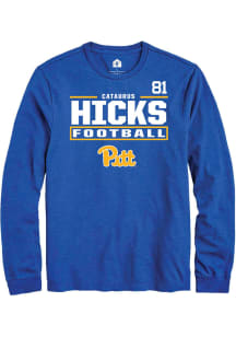 Cataurus Hicks Mens Blue Pitt Panthers NIL Stacked Box Long Sleeve Player T Shirt