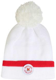 Maryland Terrapins Under Armour Sideline Drive Pom Beanie Mens Knit Hat - White