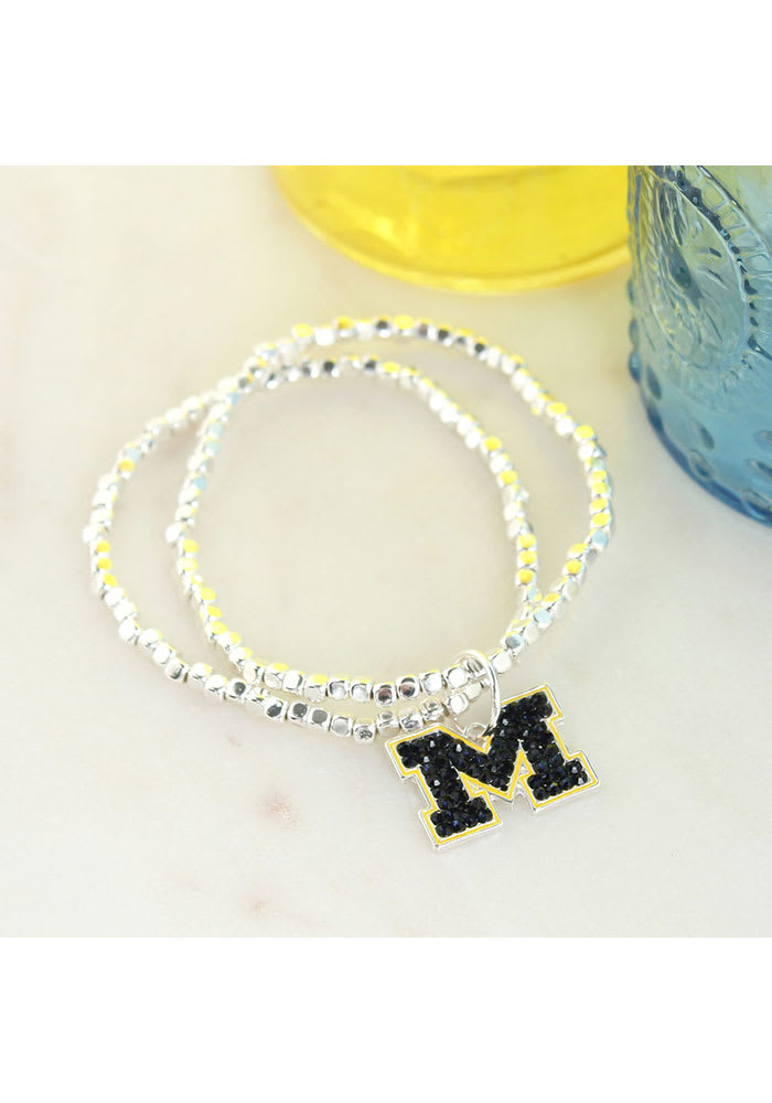 Michigan Wolverines Crystal Logo Stretch Womens Bracelet