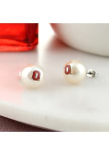 Buckeys Logo Pearl Stud Ohio State Buckeyes Womens Earrings - Red