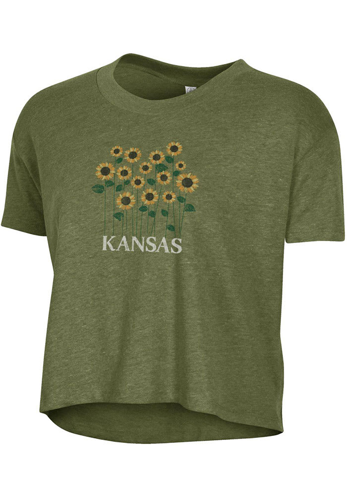 Alternative Apparel Kansas Women's Vintage Pine Wordmark Sunflower Cropped Short Sleeve T-Shirt