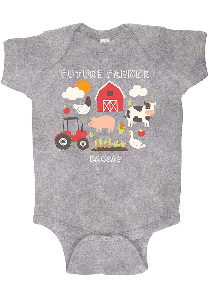 Kansas Baby Grey Future Farmer Short Sleeve One Piece