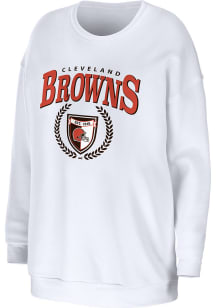 WEAR by Erin Andrews Cleveland Browns Womens White Oversized Crew Sweatshirt