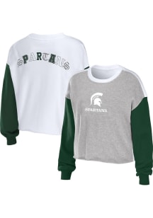 WEAR by Erin Andrews Michigan State Spartans Womens Green Mixed Letter Crew Sweatshirt