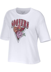 WEAR by Erin Andrews Oklahoma Sooners Womens White Floral Short Sleeve T-Shirt