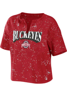 WEAR by Erin Andrews Ohio State Buckeyes Womens Red Bleach Splatter Short Sleeve T-Shirt