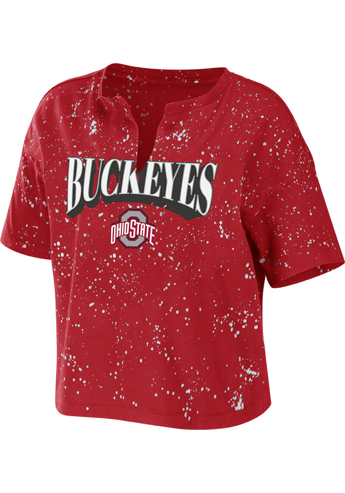 Ohio State Buckeyes Womens Red Bleach Splatter Short Sleeve T-Shirt
