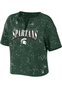 WEAR by Erin Andrews Michigan State Spartans Womens Green Bleach Splatter Short Sleeve T-Shirt