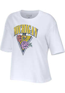 WEAR by Erin Andrews Michigan Wolverines Womens White Floral Short Sleeve T-Shirt