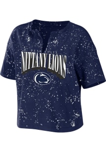 WEAR by Erin Andrews Penn State Nittany Lions Womens Navy Blue Bleach Splatter Short Sleeve T-Sh..