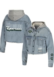 WEAR by Erin Andrews Michigan State Spartans Womens Blue Hooded Denim Light Weight Jacket