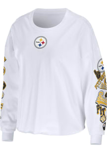 WEAR by Erin Andrews Pittsburgh Steelers Womens White Celebration LS Tee