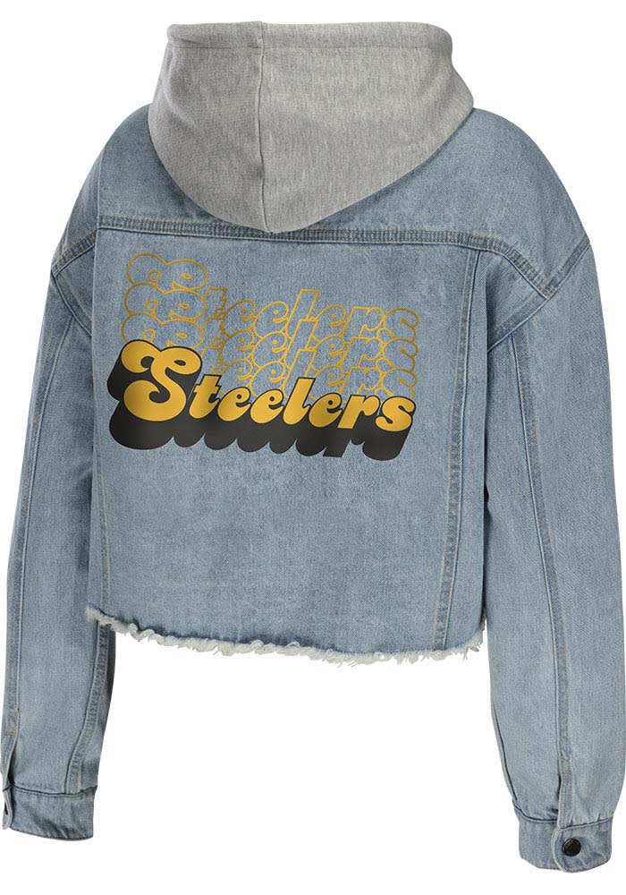 Wear by Erin Andrews Pittsburgh Steelers Women's Blue Denim Light Weight Jacket, Blue, 100% Cotton, Size XL, Rally House