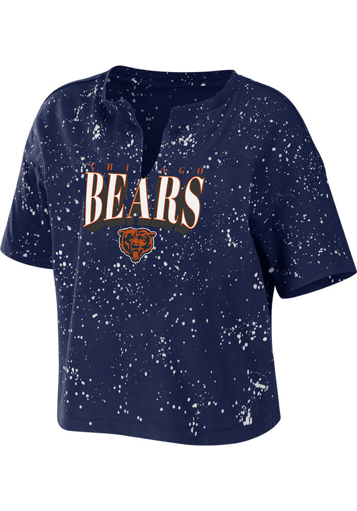 New Era Chicago Bears Womens Navy Blue Glitter Slub Knot Short Sleeve T- Shirt