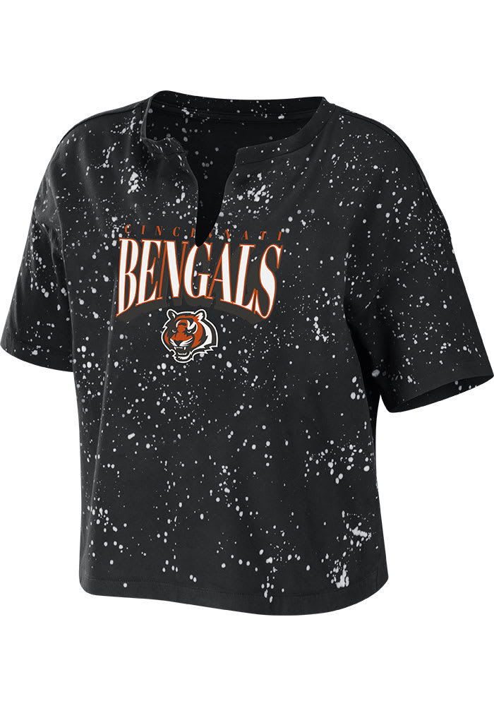 Cincinnati Bengals Womens Black Bleach + Short Sleeve T-Shirt