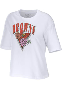 WEAR by Erin Andrews Cleveland Browns Womens White Floral Short Sleeve T-Shirt