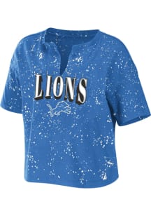 WEAR by Erin Andrews Detroit Lions Womens Blue Bleach Short Sleeve T-Shirt
