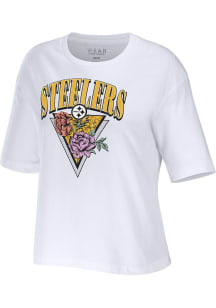 WEAR by Erin Andrews Pittsburgh Steelers Womens White Floral Short Sleeve T-Shirt