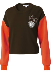 WEAR by Erin Andrews Cleveland Browns Womens Brown Colorblock Crew Sweatshirt