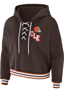 WEAR by Erin Andrews Cleveland Browns Womens Brown Lace Up Hooded Sweatshirt