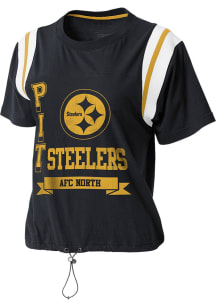 WEAR by Erin Andrews Pittsburgh Steelers Womens Black Colorblock Short Sleeve T-Shirt
